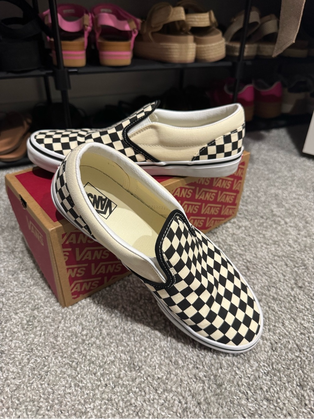 Vans Checkerboard Slip-On Loafers in Black & Cream